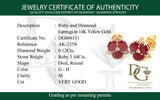 Aretes con rubí y diamantes en oro amarillo 14KT