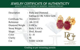 Aretes con rubí y diamantes en oro amarillo 14KT