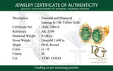 Aretes de esmeraldas con diamantes en oro amarillo 14kt. E-1.69CTS. D-0.16CTS.