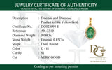 Dije de esmeralda con diamantes en oro amarillo 14kt. E-0.85CTS. D-0.08CTS.