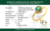 Anillo de esmeralda con diamantes en oro amarillo 14kt. E-0.29CTS. D-0.07CTS.