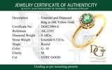 Anillo de esmeralda con diamantes en oro amarillo 14kt. E-0.52CTS. D-0.10CTS.
