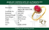 Anillo de rubí con diamantes en oro amarillo 14kt. R-1.22CTS. D-0.08CTS.