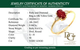 Anillo de rubí con diamantes en oro amarillo 14kt. R-0.61CTS. D-0.06CTS.