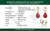 Aretes con rubí y diamantes en oro amarillo 14KT