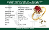 Anillo de rubí con diamantes en oro amarillo 14kt. R-0.67CTS. D-0.15CTS.