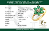 Anillo de esmeralda con diamantes en oro amarillo 14kt. E-1.22CTS. D-0.05CTS.
