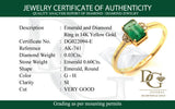 Anillo de esmeralda con diamantes en oro amarillo 14kt. E-0.60CTS. D-0.03CTS.