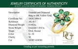 Anillo de esmeraldas con diamantes en oro amarillo 14kt. E-1.01CTS. D-0.05CTS.