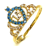 Anillo (15 con corona) con circones en oro amarillo 10k - DGjoyeros
