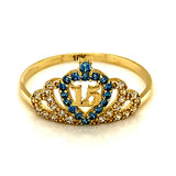Anillo (15 con corona) con circones en oro amarillo 10k - DGjoyeros