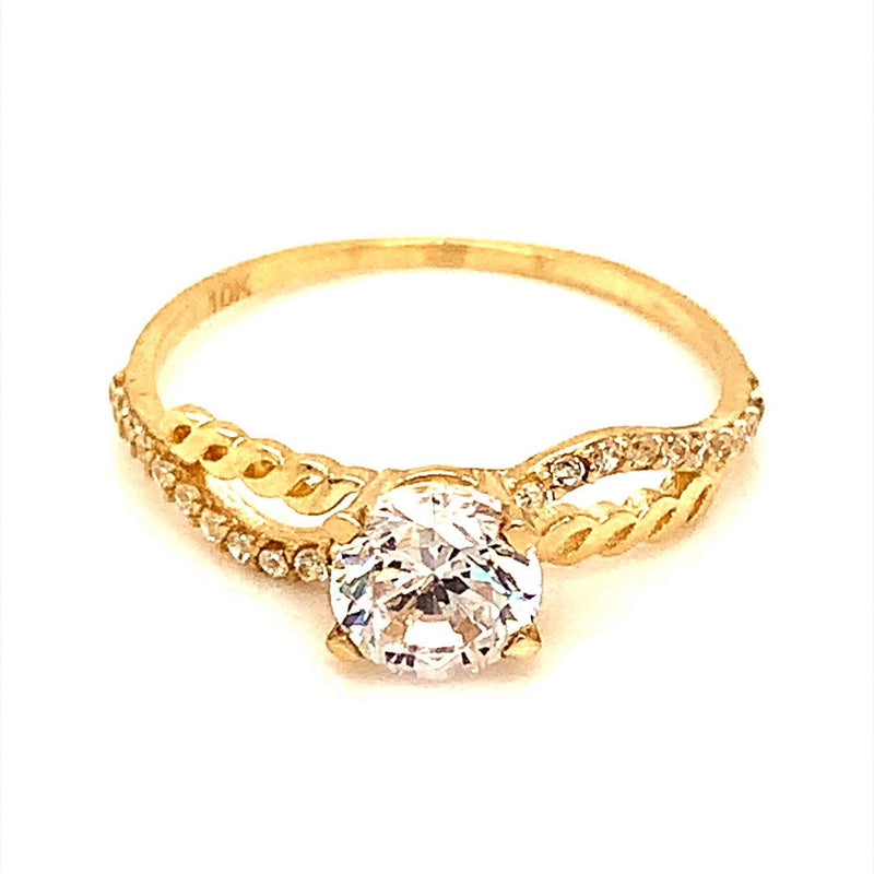 Anillo con circones en oro amarillo 10kt. - DGjoyeros