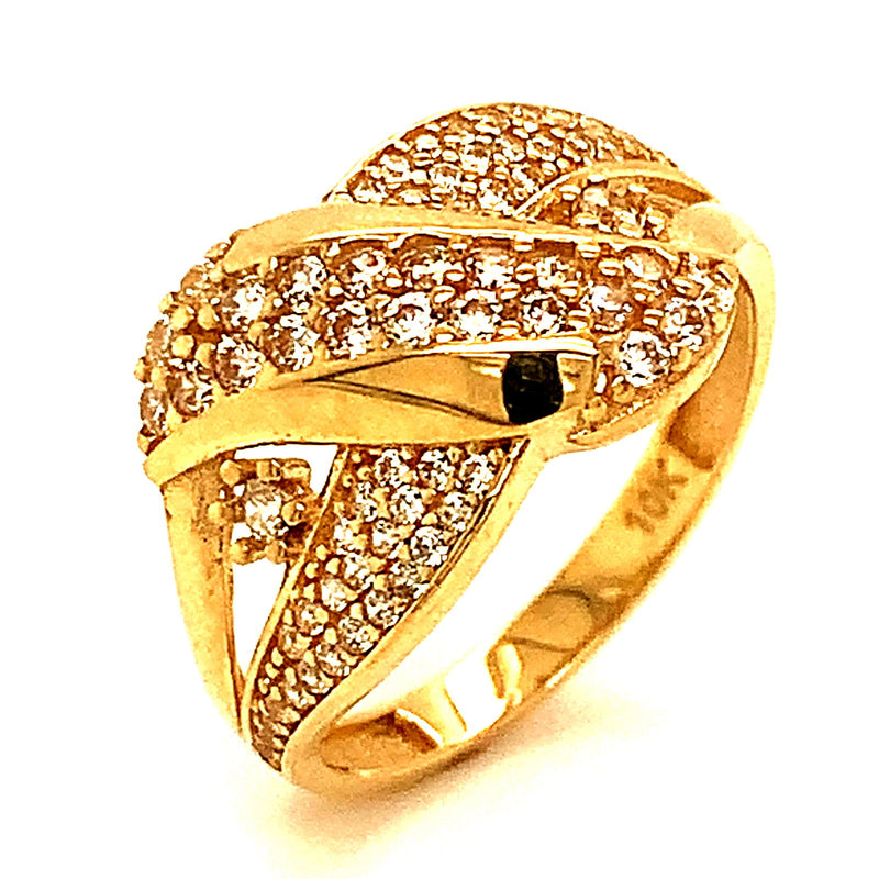 Anillo con circones en oro amarillo 10kt. - DGjoyeros