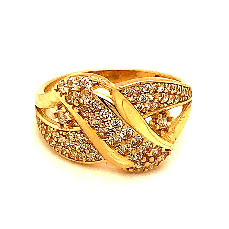 Anillo con circones en oro amarillo 10kt. - DGjoyeros