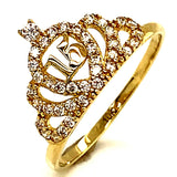 Anillo (corona con 15) con circones en oro amarillo 10k - DGjoyeros