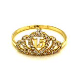 Anillo (corona con 15) con circones en oro amarillo 10k - DGjoyeros
