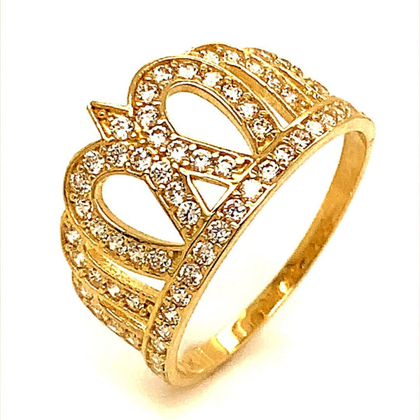 Anillo (corona) con circones en oro amarillo 10k - DGjoyeros