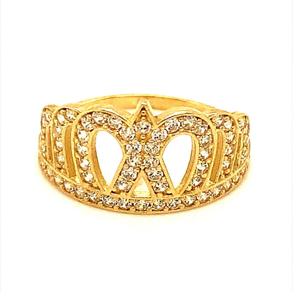 Anillo (corona) con circones en oro amarillo 10k - DGjoyeros
