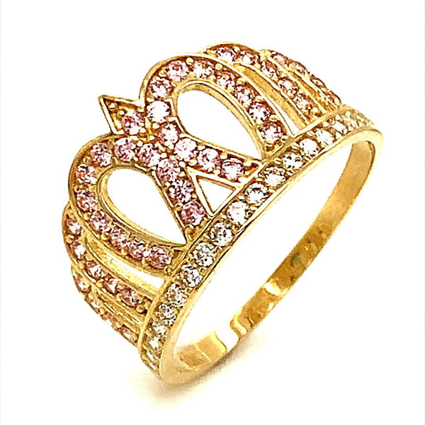 Anillo (corona) con circones en oro amarillo 10k - DGjoyeros