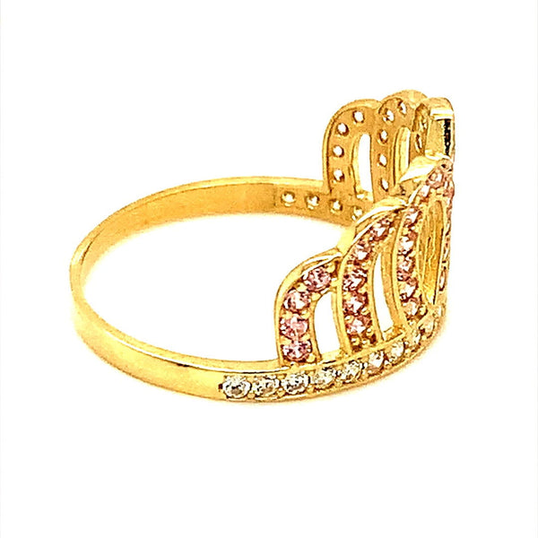 Anillo (corona) con circones en oro amarillo 10k - DGjoyeros