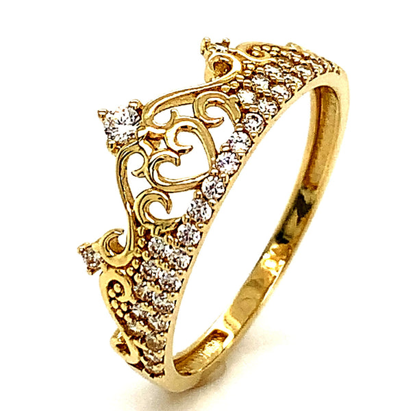 Anillo (corona) con circones en oro amarillo 10kt. - DGjoyeros