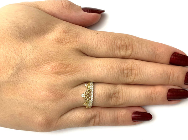 Anillo (corona) con circones en oro amarillo 10kt. - DGjoyeros