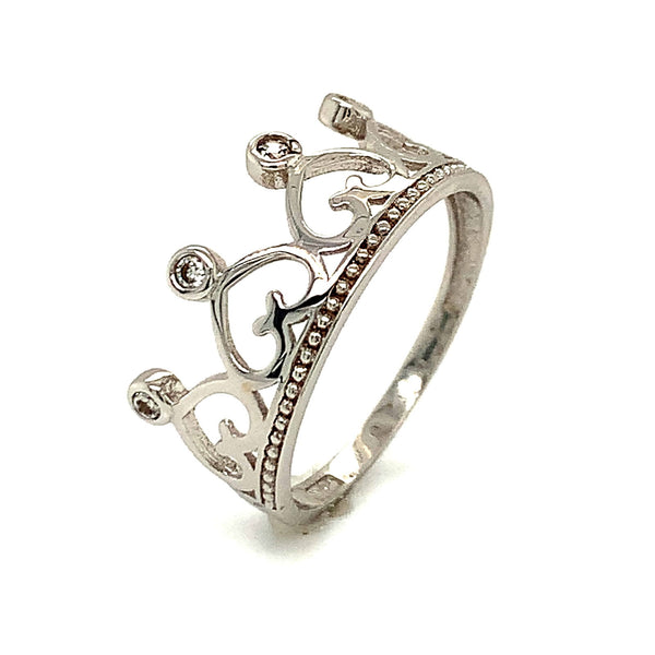 Anillo (corona) con circones en oro blanco 18kt. - DGjoyeros