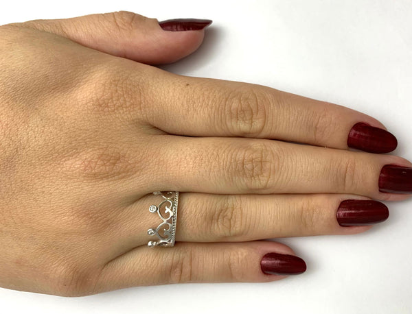 Anillo (corona) con circones en oro blanco 18kt. - DGjoyeros