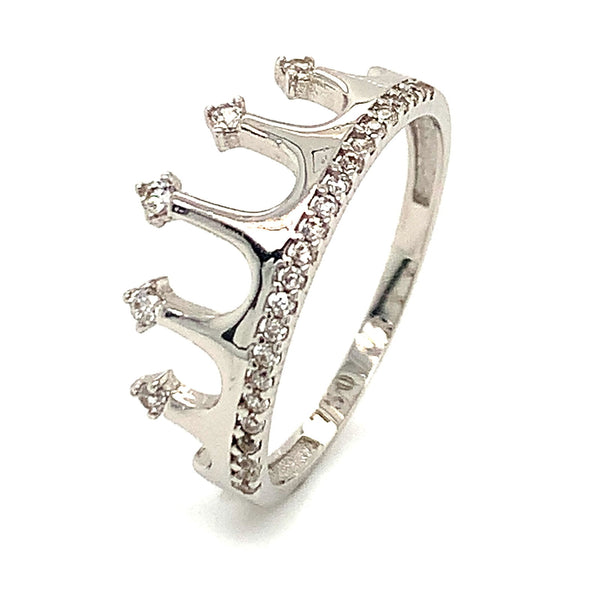 Anillo (corona) con circones en oro blanco 18kt. - DGjoyeros