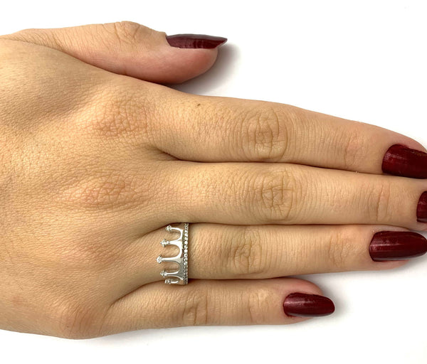 Anillo (corona) con circones en oro blanco 18kt. - DGjoyeros