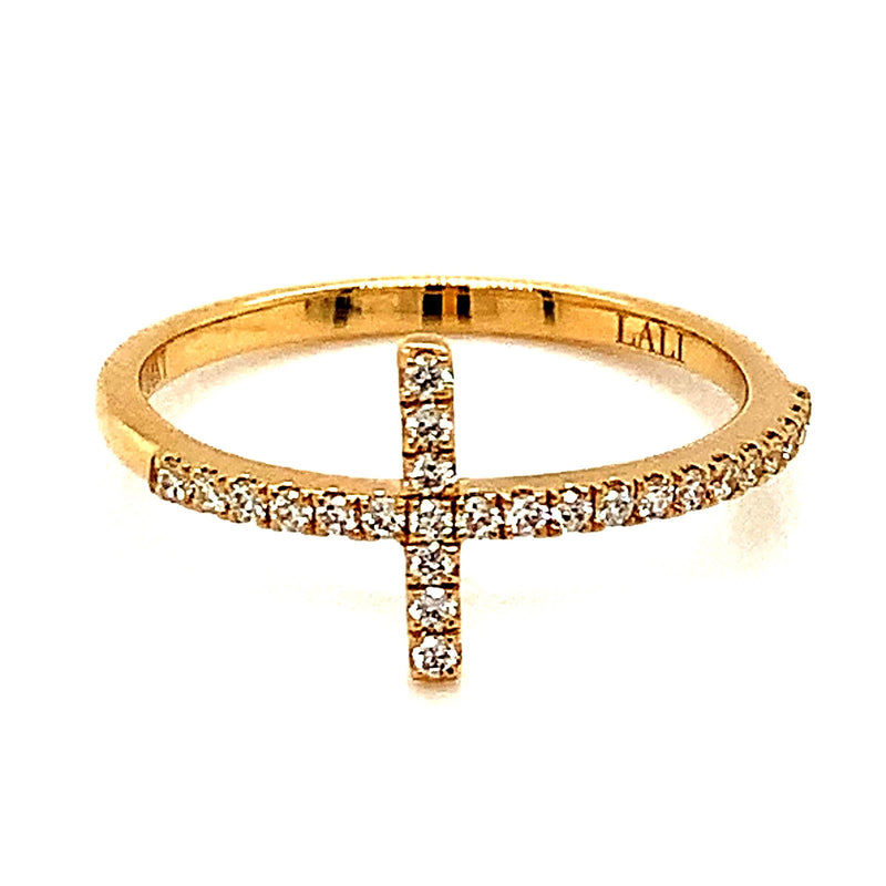 Anillo (cruz) con diamantes en oro amarillo 14kt - DGjoyeros