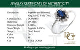 Anillo con zafiro y diamantes en oro blanco 14KT