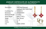 Aretes con rubí y diamantes en oro amarillo 18KT