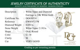 Aretes de topacio blanco con diamantes en oro blanco 14kt.