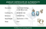 Aretes de aguamarina en oro blanco 14kt. AQ-1.17CTS.