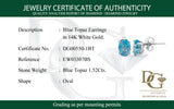 Aretes de topacio azul en oro blanco 14kt. BT-1.52CTS.
