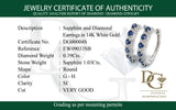 Aretes de zafiros con diamantes en oro blanco 14kt.