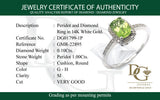 Anillo con peridoto y diamantes en oro blanco 14kt