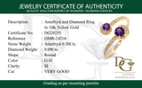 Anillo de amatista con diamantes en oro amarillo 10kt.