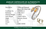 Anillo de citrino con diamantes en oro blanco 10kt.
