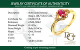 Anillo de rubí con diamantes en oro amarillo 14kt. R-0.50CTS. D-0.10CTS.