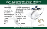 Anillo con zafiro y diamantes en oro blanco 14KT
