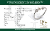 Anillo de perla con diamante en oro blanco 14kt.