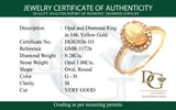 Anillo con ópalo y diamantes en oro amarillo 14kt