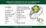 Anillo con peridoto y diamantes en oro blanco 14kt