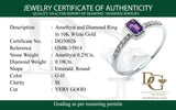 Anillo de amatista con diamantes en oro blanco 10kt.
