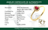Anillo de rubí con diamantes en oro amarillo 14kt. R-0.22CTS. D-0.08CTS.