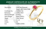 Anillo de rubí con diamantes en oro amarillo 14kt. R-0.20CTS. D-0.05CTS.