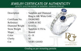 Anillo con zafiro y diamantes en oro blanco 14KT