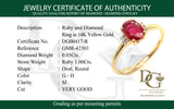 Anillo de rubí con diamantes en oro amarillo 14kt. R-1.00CTS. D-0.05CTS.